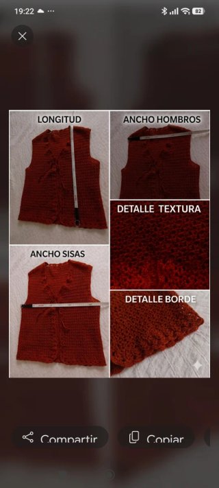 Chaleco crochet lana merino artesanal M/L