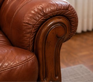 Conjunto Salón Piel Genuina y Madera Noble
