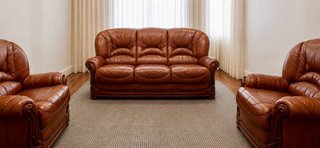 Conjunto Salón Piel Genuina y Madera Noble