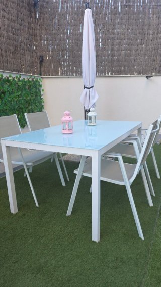 6 Sillas de Jardín/Terraza Aluminio Beige-Plateado