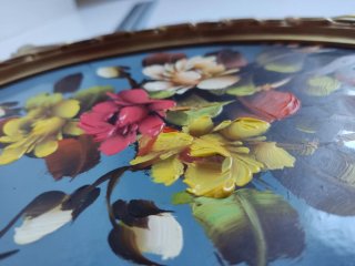 Quadro cornucopia in olio con fiori dorati antichi