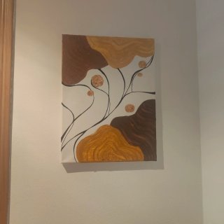 Cuadro abstracto tela marrón y dorado hecho a mano