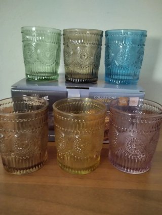 Set 6 Bicchieri Vetro Colorati per acqua vino