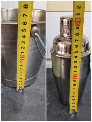 Coctelera y cubiteras.