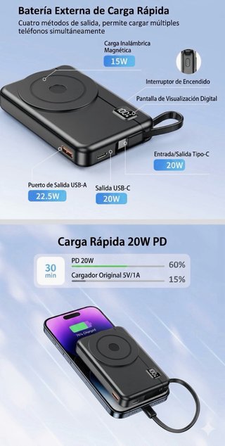 PowerBank Bateria Externa Magnetico 10000mAh 22.5W