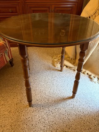 Mesa redonda auxiliar madera maciza cristal