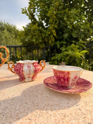 Juego café CIM porcelana oro rosa
