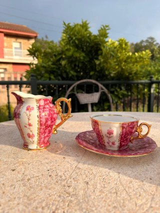 Juego café CIM porcelana oro rosa