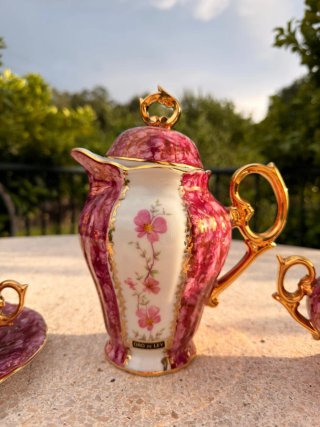 Juego café CIM porcelana oro rosa