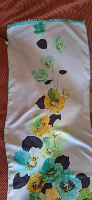 Bufanda Seda Nina Ricci Flores Verde Azul Amarillo