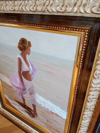 Cuadro óleo mujer playa 90x78cm