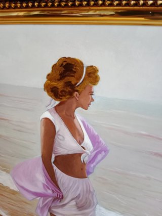 Cuadro óleo mujer playa 90x78cm
