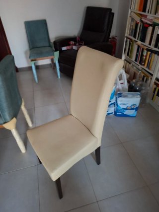 3 Sillas Comedor Tela y Madera