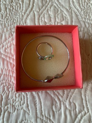 Conjunto Plata: Pulsera y Anillo Cristal Fantasía