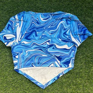 Top Shein escotado azul y blanco Talla M