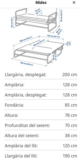 Sofá Cama Ikea Negro/Gris