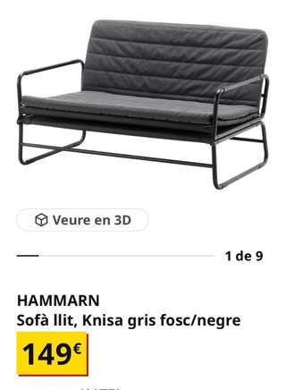 Sofá Cama Ikea Negro/Gris
