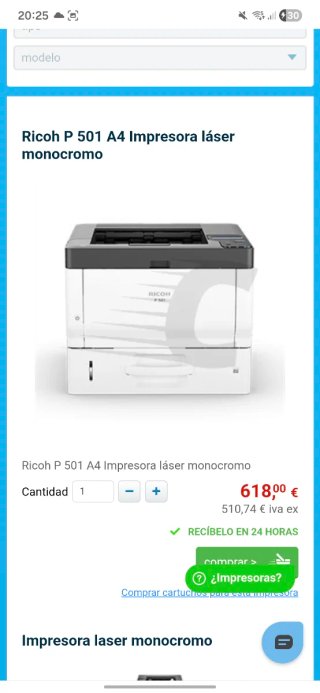 Impresora Ricoh P 501 Láser Monocromo