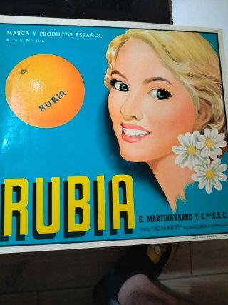 Etiqueta antigua de naranjas Rubia