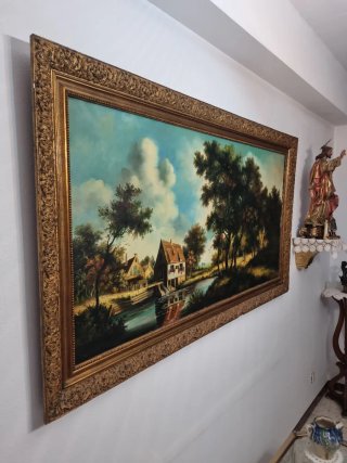 Cuadro paisaje con marco dorado