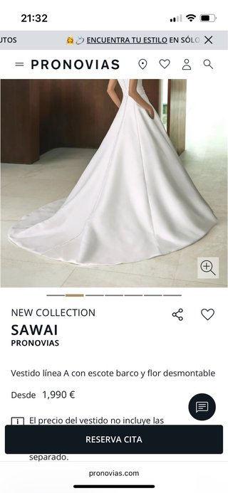 Vestido Pronovias Sawai (42) Línea A escote barco