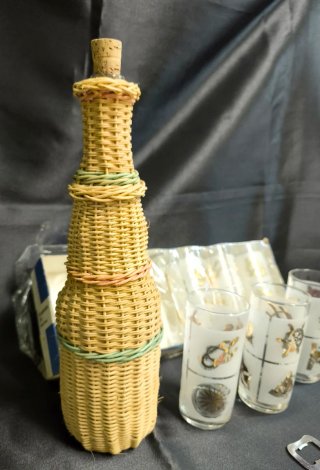 6 Vasos Marineros Vintage con Botella artesanal