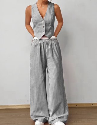 Conjunto 2 piezas rayas gris y blanco