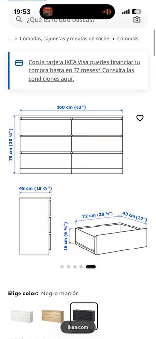 Cómoda 6 cajones negra Ikea MALM