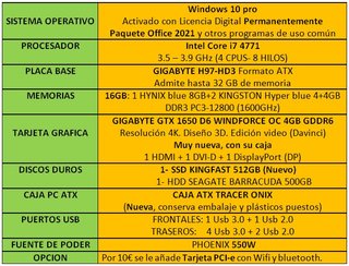 Ordenador Gaming i7 4771+GTX 1650 4GB GDDR6