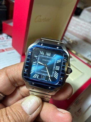 Reloj Cartier Santos Azul y Plateado 37x42