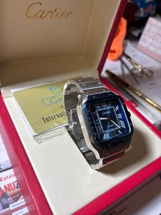 Reloj Cartier Santos Azul y Plateado 37x42