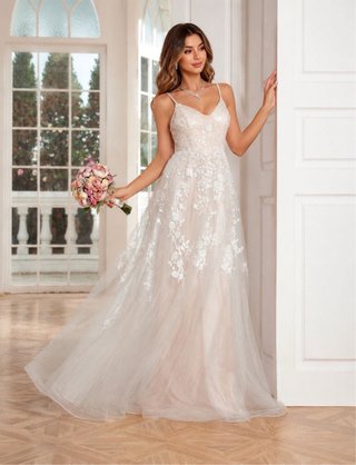 Vestido de Novia Encaje Beige/Blanco