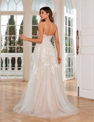 Vestido de Novia Encaje Beige/Blanco