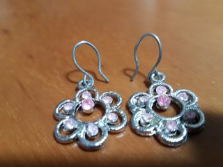 Orecchini argento accessori fiori strass rosa