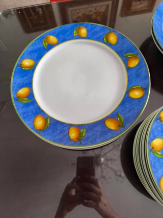 Vajilla Limones Porcelana Azul y Amarilla