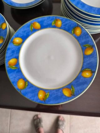 Vajilla Limones Porcelana Azul y Amarilla