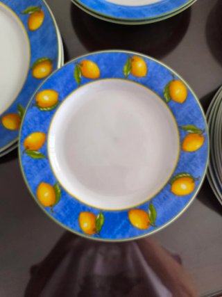 Vajilla Limones Porcelana Azul y Amarilla
