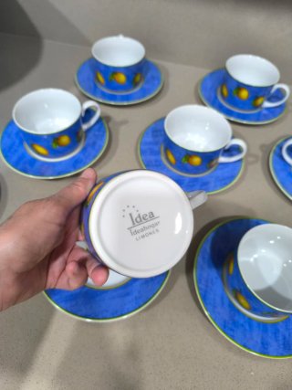 Vajilla Limones Porcelana Azul y Amarilla