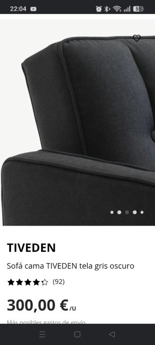 Sofá cama JYSK gris oscuro tela