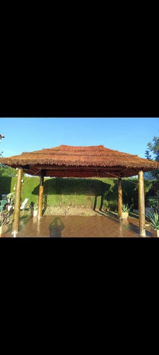 Sombrillas de sisal y madera