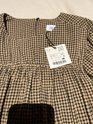 Vestido niña Zara cuadros vichy beige/negro T.14