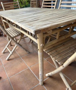 Mesa y Sillas Bambú Exterior