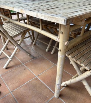 Mesa y Sillas Bambú Exterior