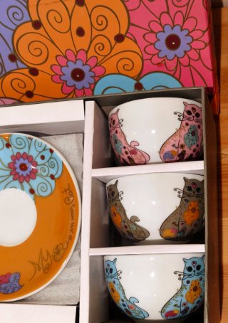 ⭐ Juego de café con gatitos y flores