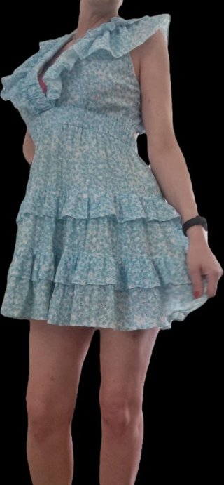 Vestido volantes estampado azul y blanco