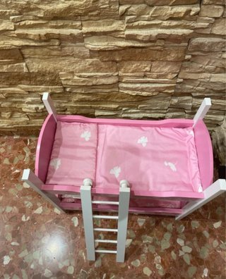 Litera de madera para muñecas rosa