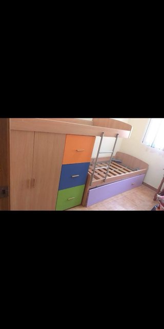 Cama Tren doble Infantil con Armario y Cajones