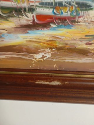 Cuadro de barcos en la playa,42x34cm