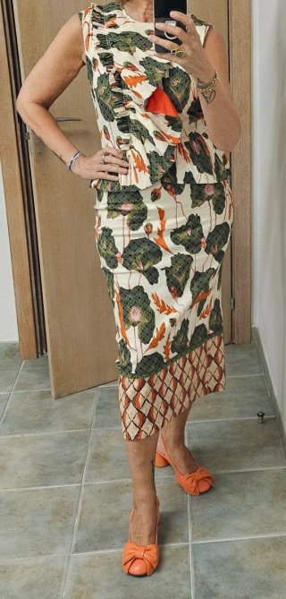 Vestido Panambi floral verde y naranja