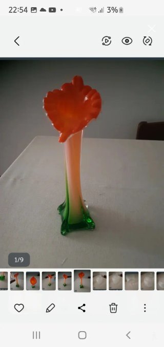 Vaso Murano Calla Vintage Vetro Arancio Verde